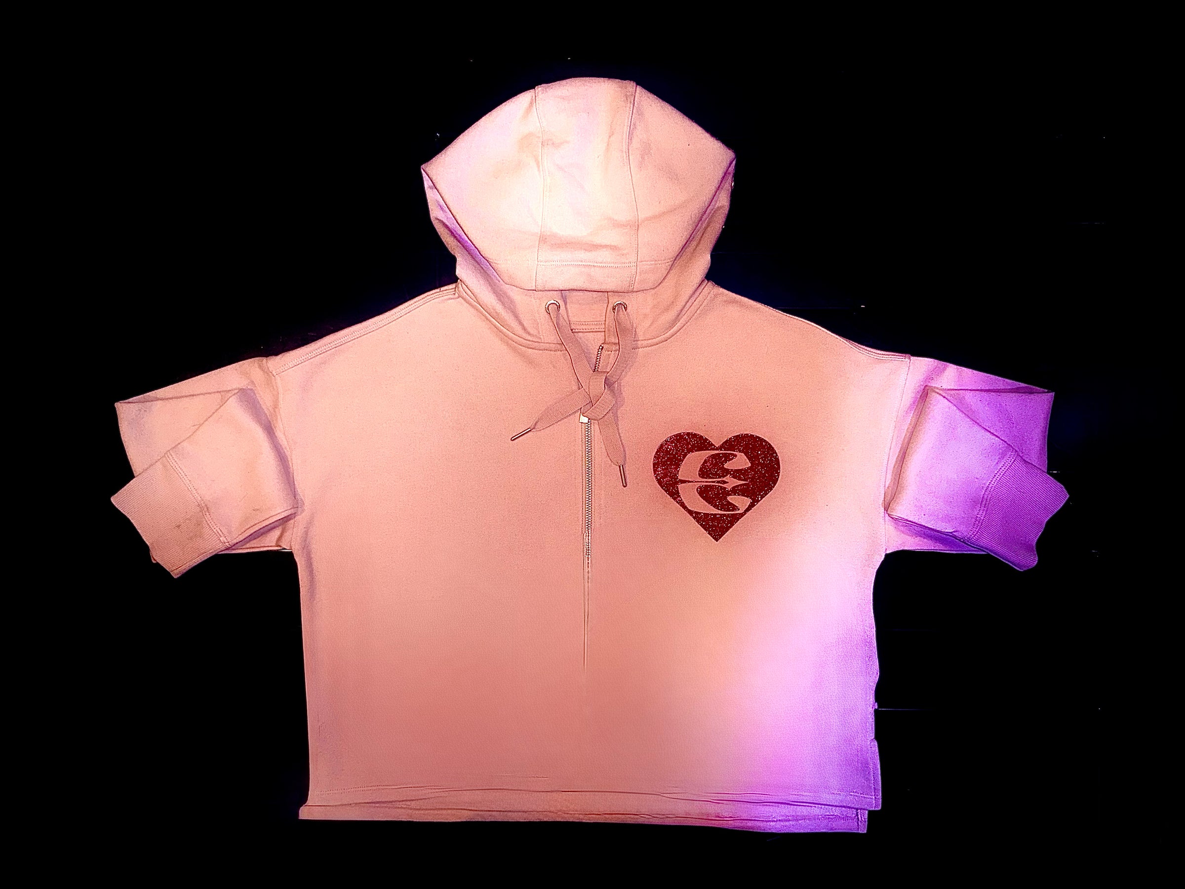 Bourgeoisi-E Ensemble | Pink |  Long Sleeve Crop Top Hoodie with Zipper | Polyester/Viscose blend | Sparkl-E Red Heart with “E“