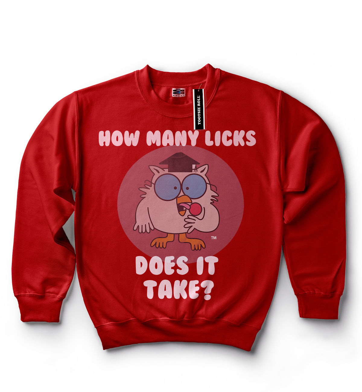 Shop and Buy 1990s Inspired Clothes | Tootsie Roll | Mr. Owl How Many Licks | Red Crew Neck